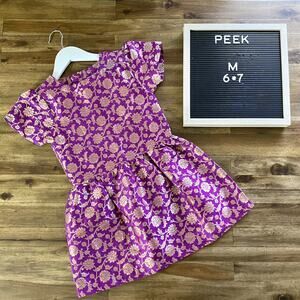 NEW Peek Fuchsia Gold Metallic Floral Short Sleeve Formal Brocade Dress 6/7